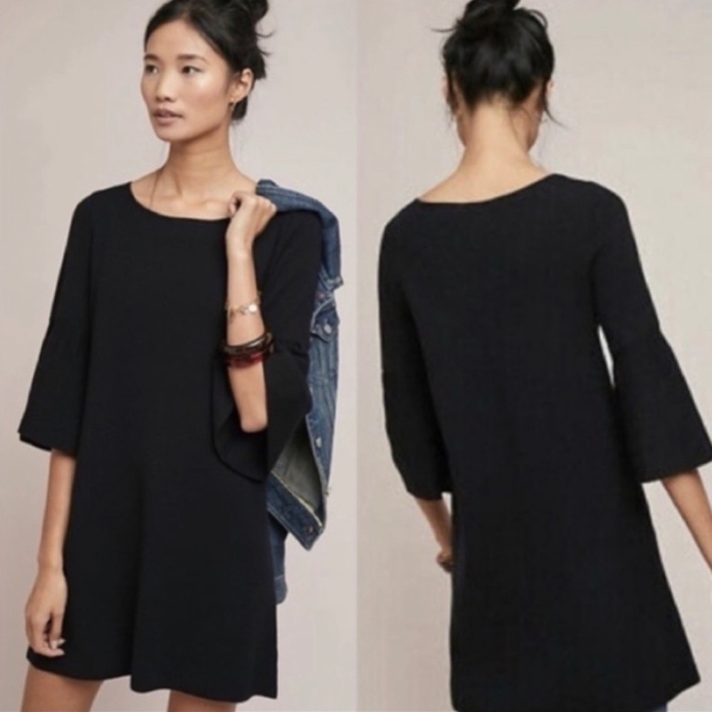 Anthropologie Moth The Chester 3/4 Quarter Bell Sleeve Black Tunic Size Small - Picture 7 of 13